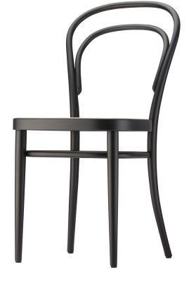 Schwarzer 214 Bugholzstuhl im Thonet-Stil, ein klassischer Kaffeehausstuhl mit gebogenem Holz.